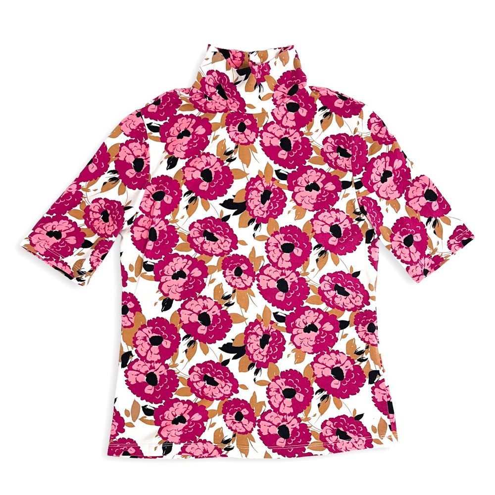 💐 Frank and Oak “The Mockneck” T-Shirt in Fuschia Floral 💐